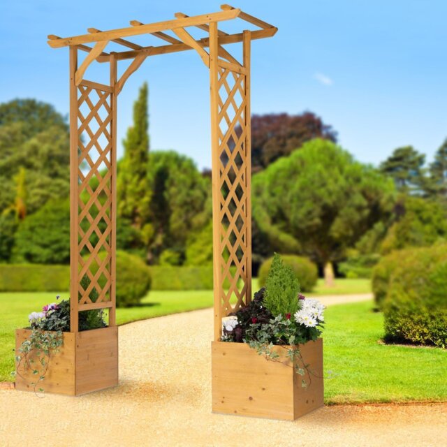 Greenhurst Wooden Garden Arch with Planters - Natural