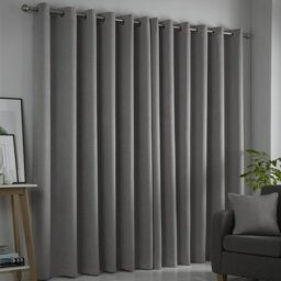 Fusion Strata Dim-out Eyelet Curtains - Silver - 117x183cm - thumbnail 2