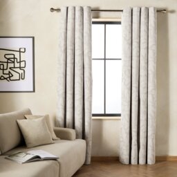 Habitat Leaf Print Blackout Eyelet Curtains - Grey - 168x183cm - thumbnail 1