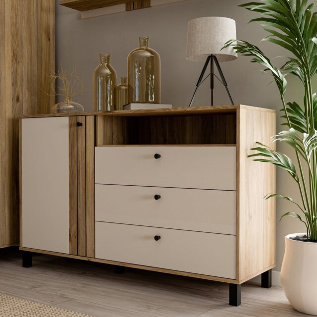 Furniture To Go Grafton 1 Door 3 Drawer Sideboard - Cream - image 1