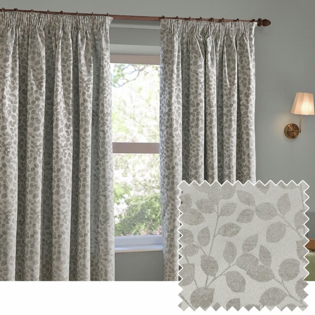 Wylder Grace Leaf Floral Pencil Pleat Curtains - Grey - 117X183cm - image 1