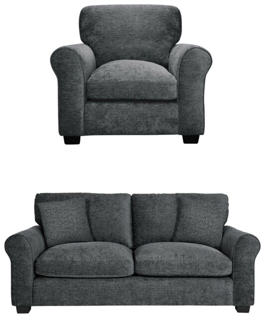 Argos Home Taylor Fabric Chair & 3 Seater Sofa - Grey - image 1