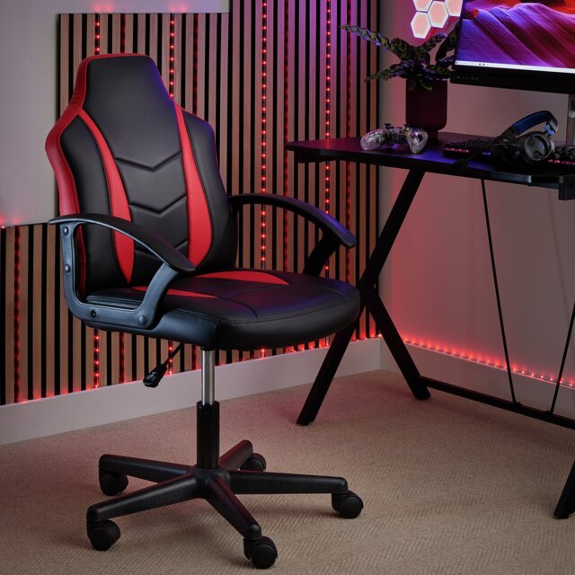 Argos Home Faux Leather Gaming Chair - Red - image 1