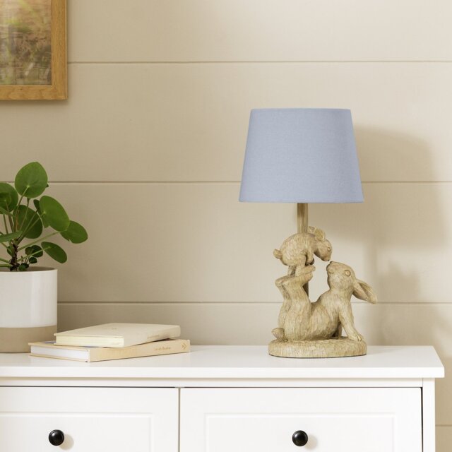 Argos Home Resin Bunny Table Lamp - Light Oak & Blue - image 1