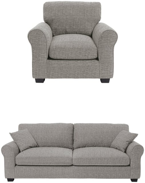 Argos Home Lisbon Fabric Chair & 4 Seater Sofa - Grey - image 1