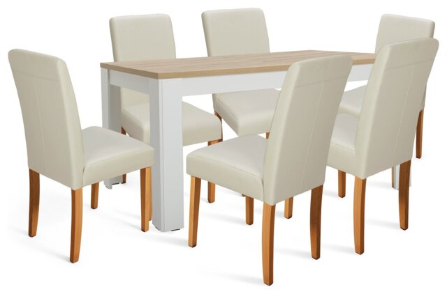Argos Home Preston Grey Dining Table & 6 Cream Chairs - image 1