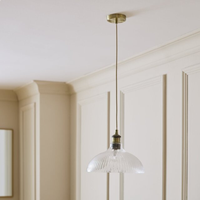 Habitat Ribbed Glass Pendant Ceiling Light - Brass - image 1