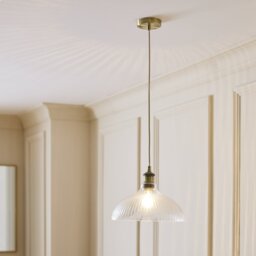 Habitat Ribbed Glass Pendant Ceiling Light - Brass - thumbnail 2