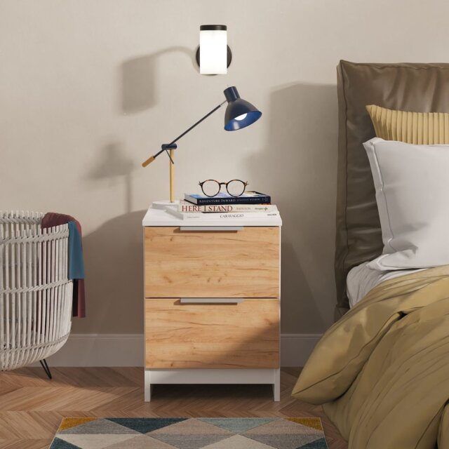 Livara Ready Assembled Orillia Bedside Table - White & Oak - image 1