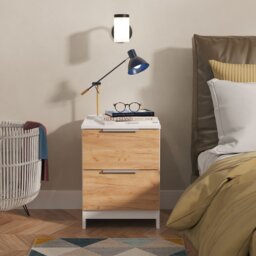 Livara Ready Assembled Orillia Bedside Table - White & Oak - thumbnail 1