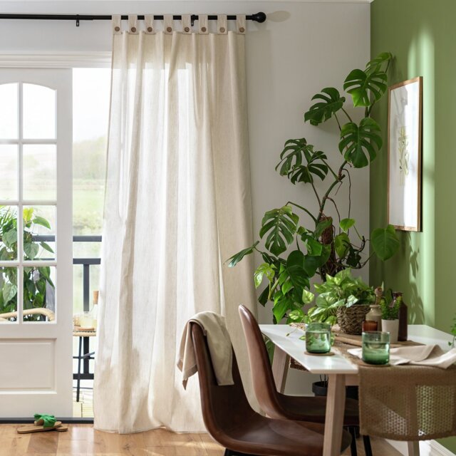 Habitat Button Voile Unlined Tab Top Panel - Natural - image 1