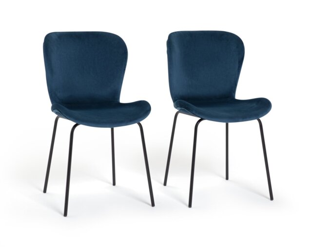 Habitat Etta Pair Velvet Blue Metal Leg Chairs - image 1