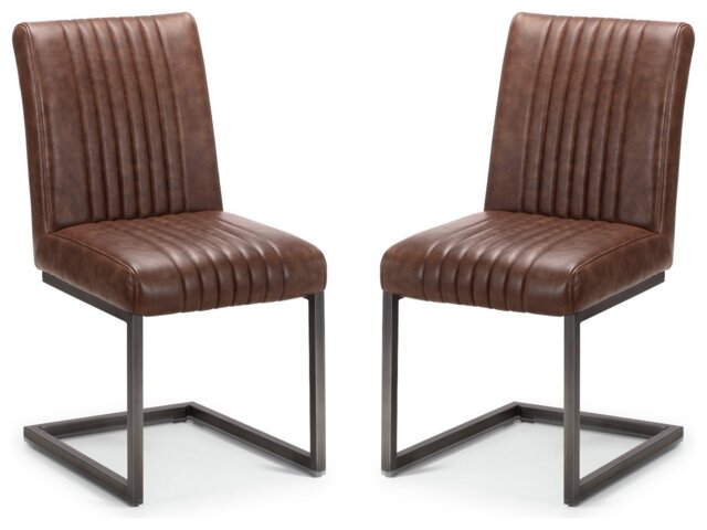 Julian Bowen Pair of Faux Leather Dining Chairs - Brown - image 1