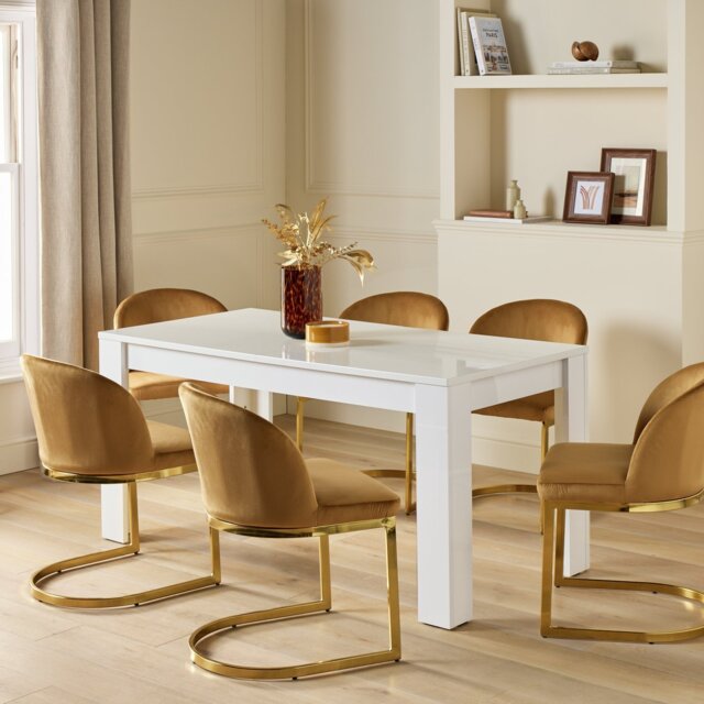 Argos Home Miami Extend White Dining Table & 6 Camel Chairs - image 1