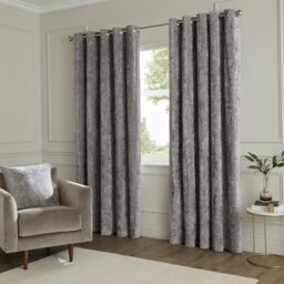 Paoletti Lustre Velvet Eyelet Curtains - Pewter - 117x137cm - thumbnail 2