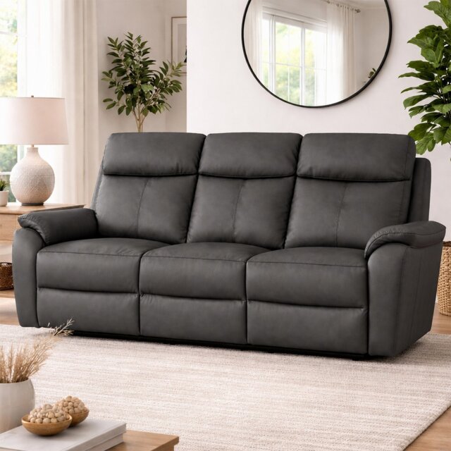Aspire Kingsmere Leather 3 Seater Power Recliner Sofa - Charcoal - image 1