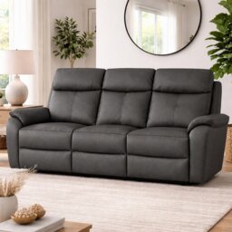 Aspire Kingsmere Leather 3 Seater Power Recliner Sofa - Charcoal