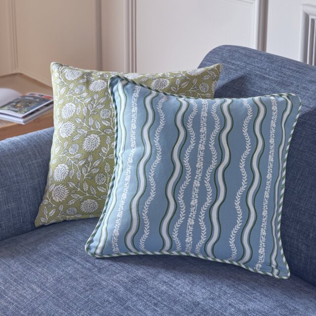 Argos Home Wiggle Stripe Piped Cushion Blue & Green- 43x43cm - image 1