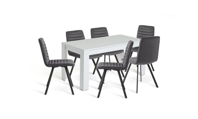 Argos Home Miami Ext White Dining Table & 6 Charcoal Chairs - image 1