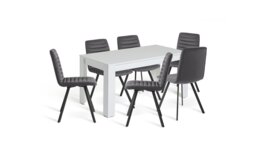 Argos Home Miami Ext White Dining Table & 6 Charcoal Chairs - thumbnail 1