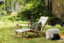 Argos Home Folding Wooden Sun Lounger - Cream - thumbnail 1