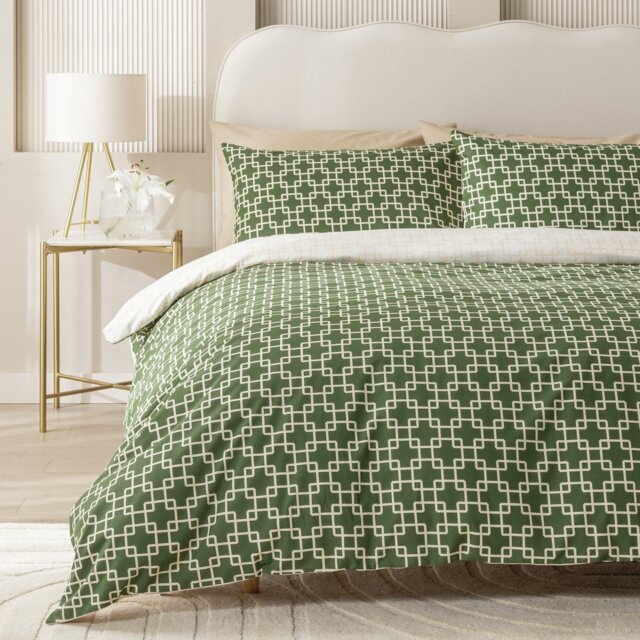 Habitat Geo Trellis Print Green Bedding Set - King size - image 1