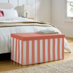 Argos Home Medium Fabric Ottoman - Pink & White - thumbnail 1