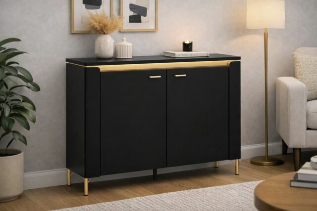 Furniture To Go Genoa 2 Door Sideboard - Black Matt/Gold - image 1