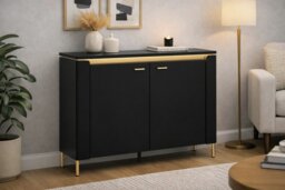 Furniture To Go Genoa 2 Door Sideboard - Black Matt/Gold