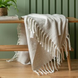 Habitat Faux Mohair Stripe Throw - Latte - 125 x 150cm - thumbnail 1