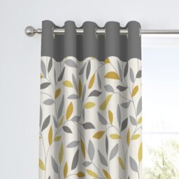 Fusion Beechwood Leaf Eyelet Curtains - Ochre - 117x137cm - thumbnail 2
