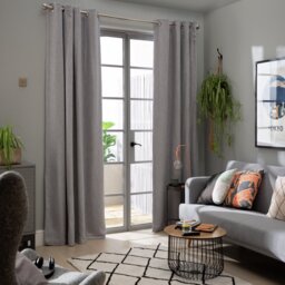 Habitat Thermal Blackout Linen Look Eyelet Curtains - Dove Grey-168x183cm
