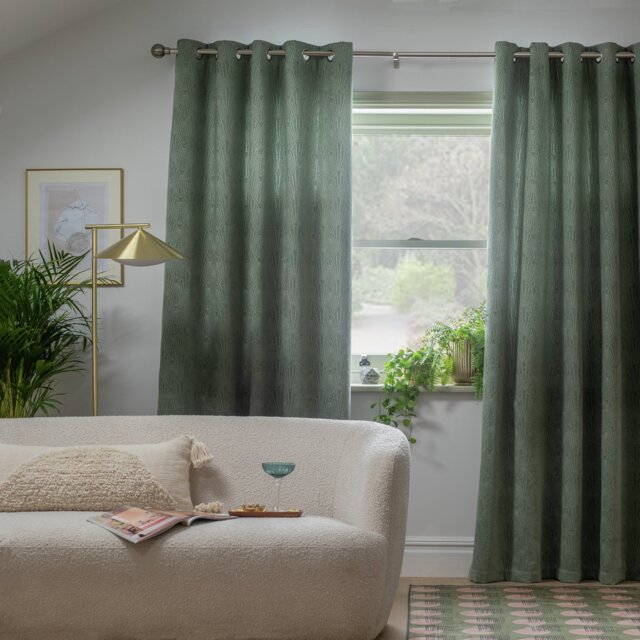 Habitat Thermal Chenille Jacquard Eyelet Curtains - Green - 168x183cm - image 1