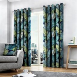 Fusion Tropical Palm Leaf Eyelet Curtains - Multicolour - 117x137cm