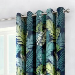 Fusion Tropical Palm Leaf Eyelet Curtains - Multicolour - 117x137cm - thumbnail 2