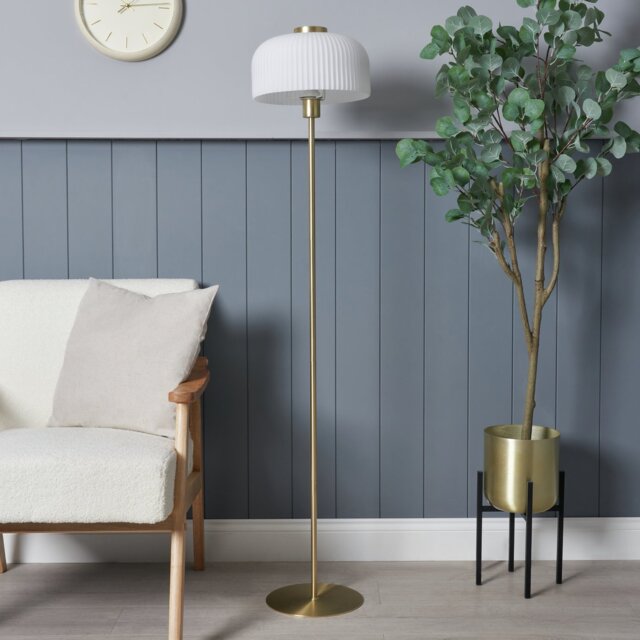 BHS Reed Metal Floor Lamp - Brass & White - image 1