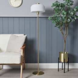 BHS Reed Metal Floor Lamp - Brass & White - thumbnail 1