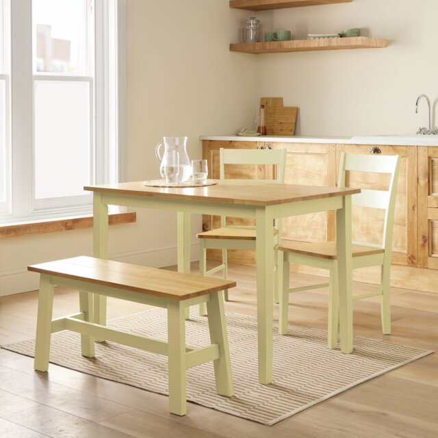 Argos Home Chicago Cream Dining Table, 1 Bench & 2 Chairs - image 1