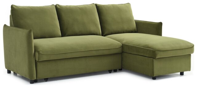 Kyoto Ruben Velvet Reversible Corner Chaise Sofa Bed - Olive - image 1