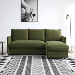 Kyoto Ruben Velvet Reversible Corner Chaise Sofa Bed - Olive - thumbnail 2