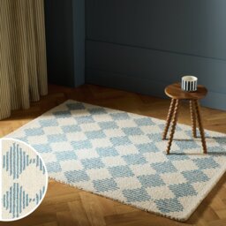 Habitat Blue Diamond Tufted Cream Wool Rug - 160x230cm - thumbnail 1