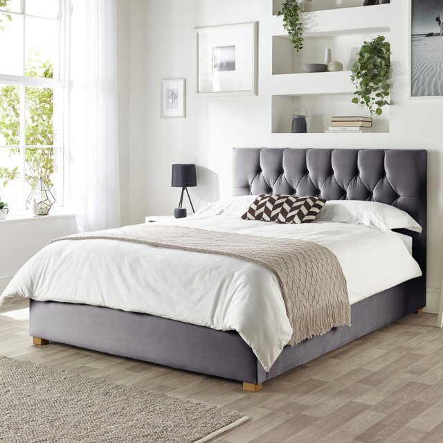 CL Boutique Velvet Double Ottoman Bedframe - Steel - image 1