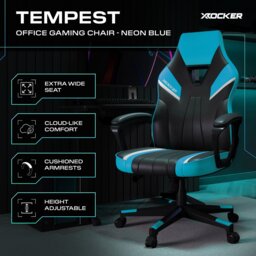 X Rocker Tempest Office Gaming Chair - Black And Neon Blue - thumbnail 2