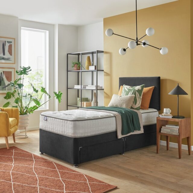 Silentnight Memory Single 2 Drawer Divan Bed - Charcoal - image 1