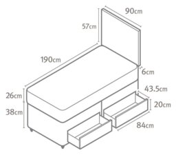 Silentnight Memory Single 2 Drawer Divan Bed - Charcoal - thumbnail 2