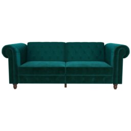 Dorel Felix Chesterfield Velvet Chaise Sofa Bed - Teal - thumbnail 2