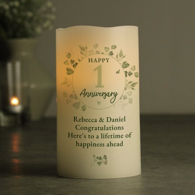 Personalised Message Botanical Anniversary LED Candle - image 1