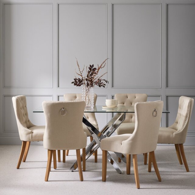 Argos Home Blake Chrome Dining Table & 6 Beige Chairs - image 1