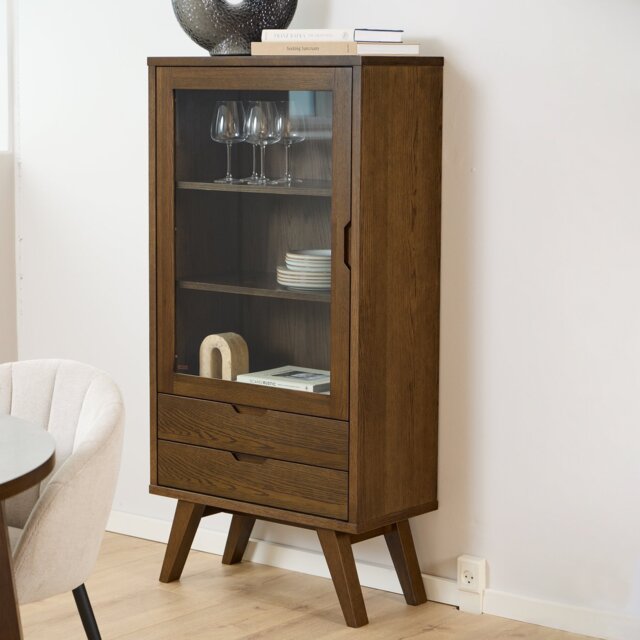 Furniture To Go A-Line 1 Door 2 Drawer Display Cabinet - Walnut - image 1
