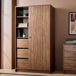 Argos Home Malibu 1 Door 3 Drawer Sliding Wardrobe - Walnut - thumbnail 1